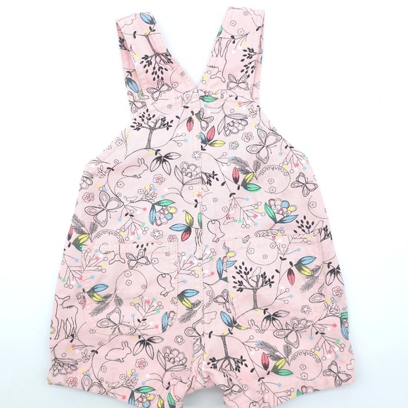Carhartt Canvas Shortalls Kids Pink Floral Woodland Animal Print 9M - Picture 2 of 5